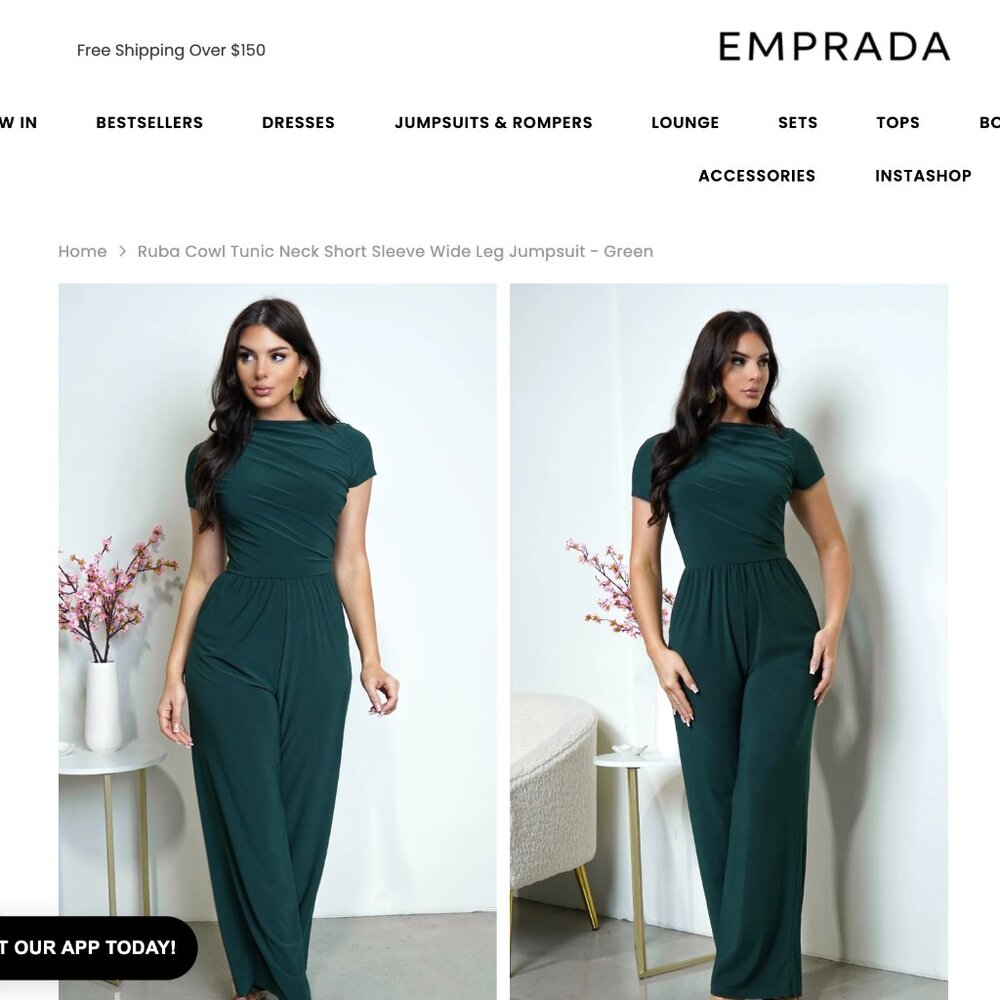 BRAND NEW WITH TAG Ruba Cowl Tunic Neck Short Sleeve Wide Leg Jumpsuit - Green - Picture 3 of 3